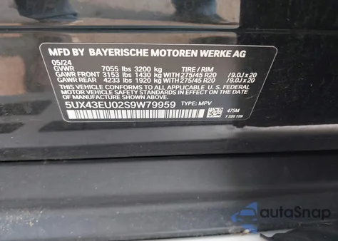 2025 BMW X5 Phev xDrive50E from USA, damaged, VIN 5UX43EU02S9W79959